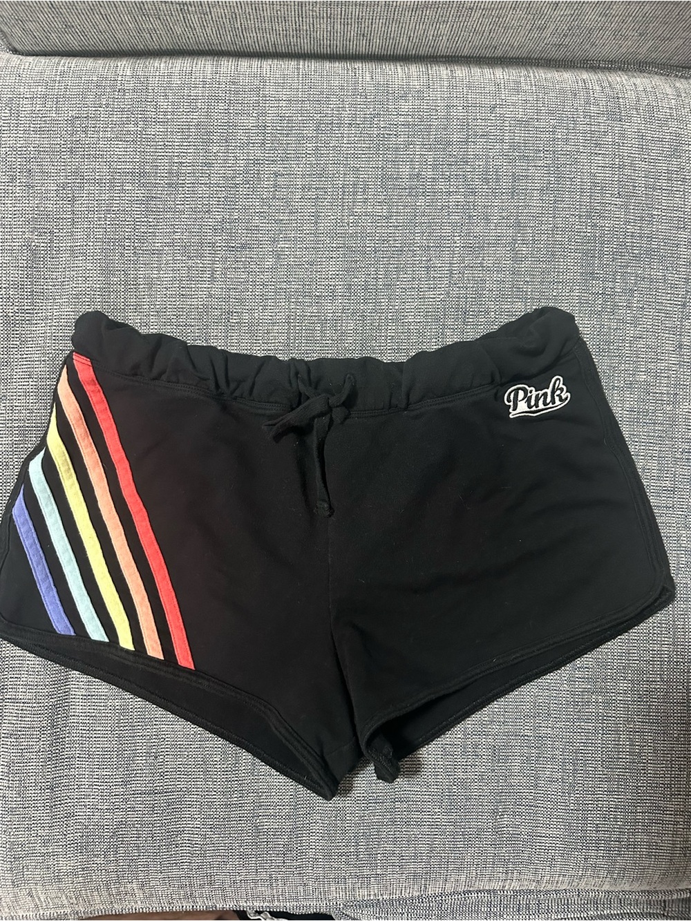 PINK Victoria's Secret Black Shorts with Rainbow Side Stripes
